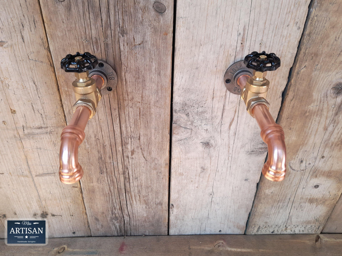 Pair Of Copper Pipe Wall Mounted Faucet Taps Miss Artisan Ltd