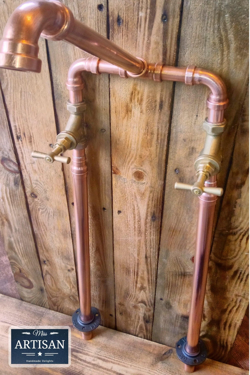 Freestanding Copper Pipe Bath Taps Rustic Industrial Freestanding