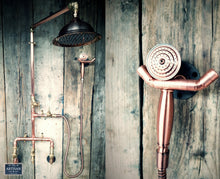 Load image into Gallery viewer, Copper Rainfall Shower With Lower Tap And Hand Sprayer - Wall Mounted
