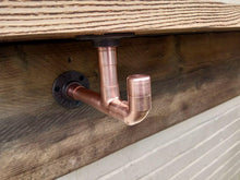 Load image into Gallery viewer, Copper Pipe Shelf Brackets With Hooks - Pair - Miss Artisan
