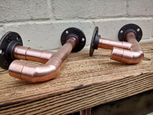 Copper Pipe Shelf Brackets With Hooks - Pair - Miss Artisan