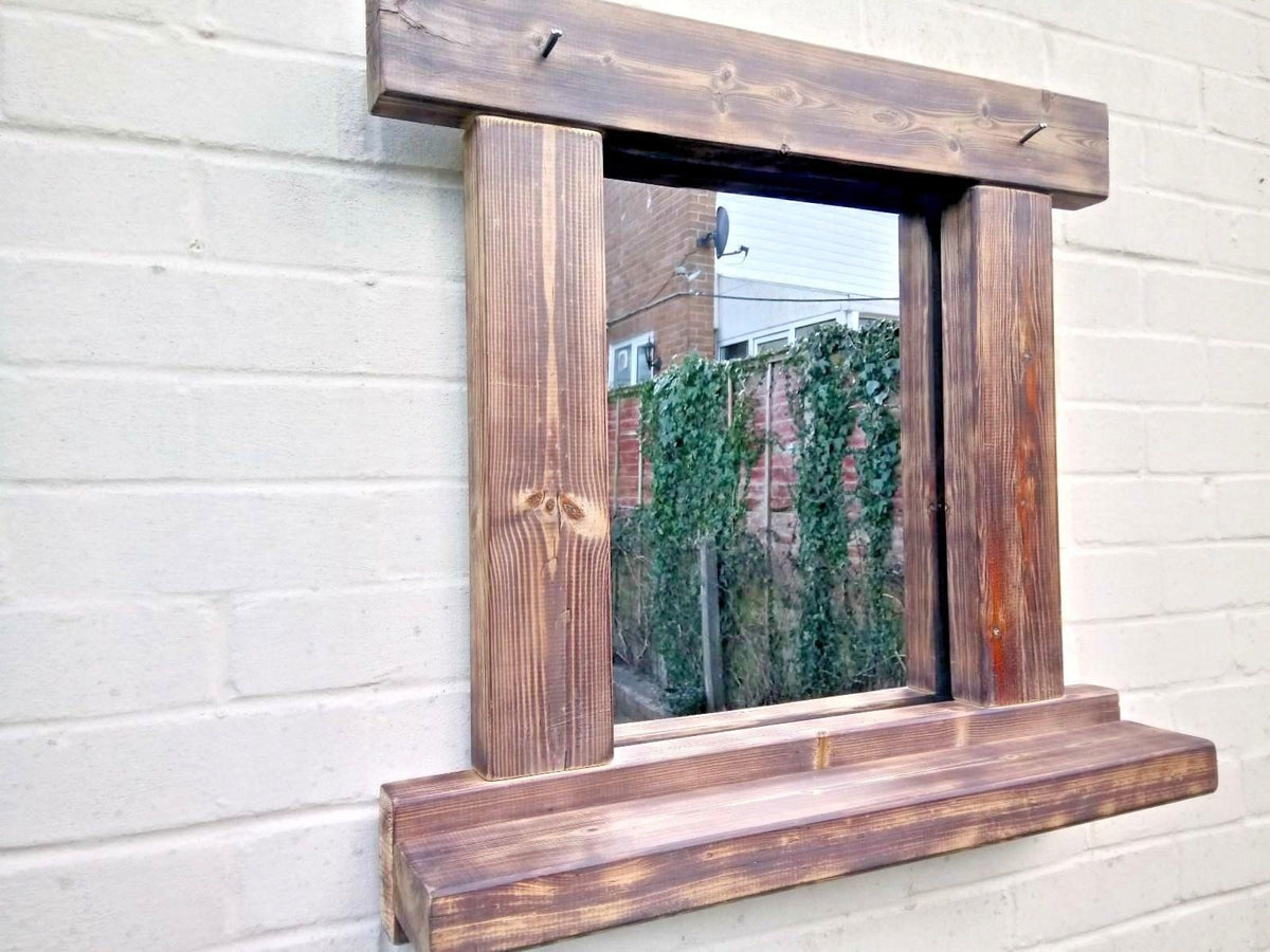 Reclaimed Solid Wood Rustic Mirror With Shelf – Miss Artisan Ltd
