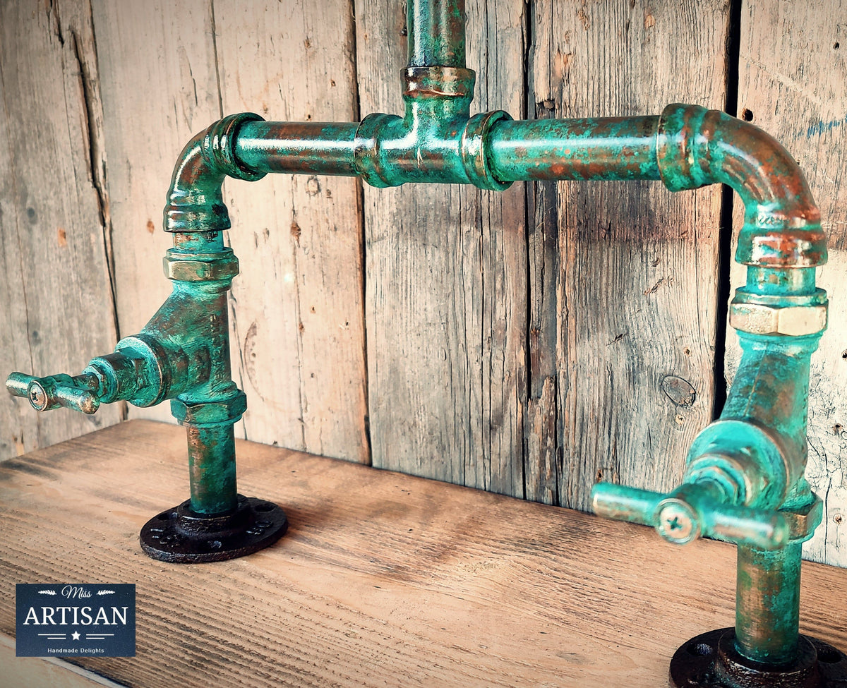 Verdigris Copper Pipe Swivel Mixer Faucet Tap Miss Artisan Ltd