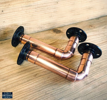 Load image into Gallery viewer, Pair Of 28mm Copper Pipe Shelf Brackets