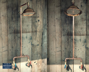 Copper Rainfall Shower Red And Blue Handles