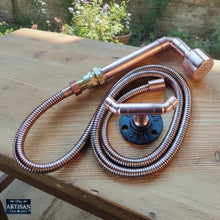 Load image into Gallery viewer, Pure Copper Handheld Shower Sprayer | Close up and excellent quality. Keep the logo
