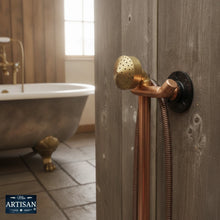 Load image into Gallery viewer, Solid Brass Head Handheld Shower Sprayer | Show this exactly in a rustic bathroom setting.