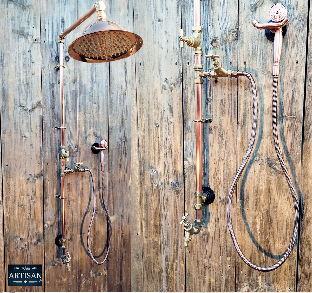 Outdoor / Indoor Copper Pipe Rainfall Shower With Lower Tap And Hand ...