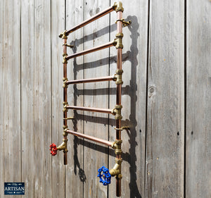 Copper And Brass Radiator With Oversized Red And Blue Wheel Handles