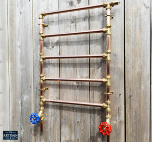 Copper And Brass Radiator With Oversized Red And Blue Wheel Handles