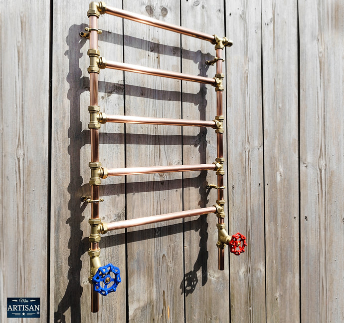 Copper And Brass Radiator With Oversized Red And Blue Wheel Handles