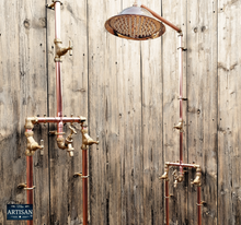 Load image into Gallery viewer, Copper And Brass Shower With Lower Tap And Down Pipes