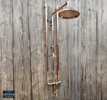 Load image into Gallery viewer, Thermostatic Copper Rainfall Shower With Ceiling Pipes And Lower Tap