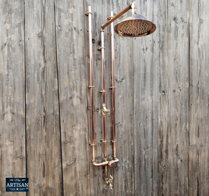Thermostatic Copper Rainfall Shower With Ceiling Pipes And Lower Tap