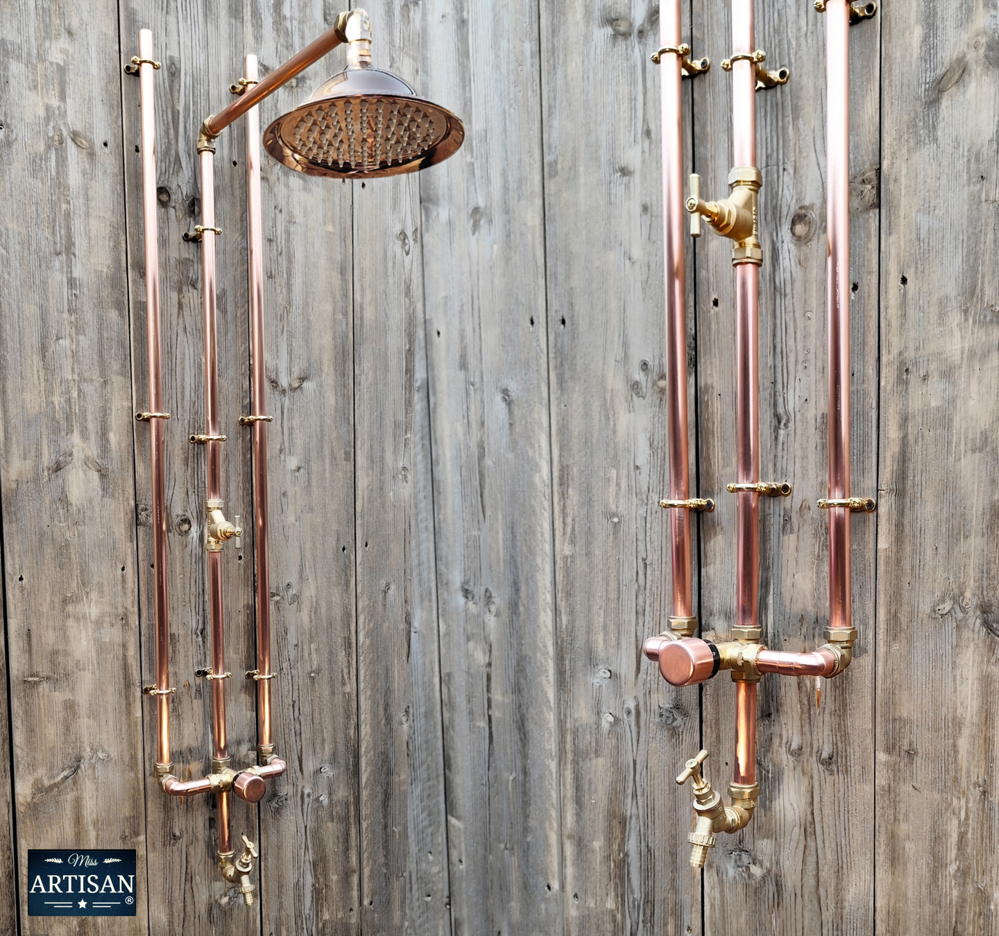 Thermostatic Copper Rainfall Shower With Ceiling Pipes And Lower Tap