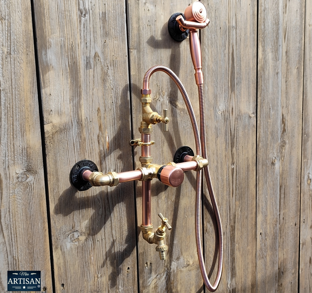 Thermostatic Copper Shower With Hand Sprayer And Lower Tap