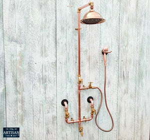 Copper Rainfall Shower With Hand Sprayer And Lower Tap Faucet
