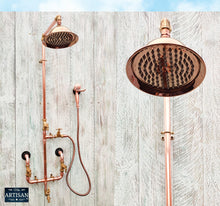 Load image into Gallery viewer, Copper Rainfall Shower With Hand Sprayer And Lower Tap Faucet