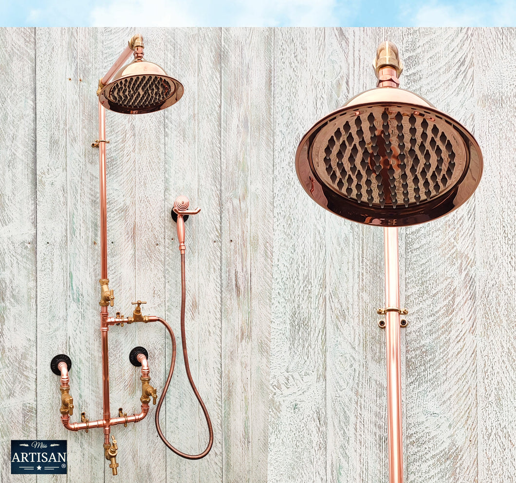Copper Rainfall Shower With Hand Sprayer And Lower Tap Faucet