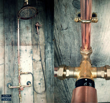 Load image into Gallery viewer, Thermostatic Copper Rainfall Shower With Hand Sprayer And Lower Tap
