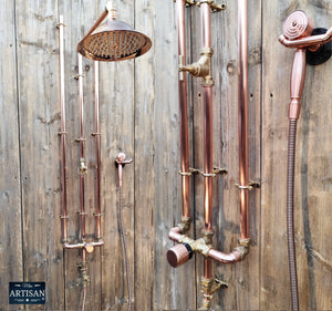 Thermostatic Copper Shower With Ceiling Pipes And Hand Sprayer