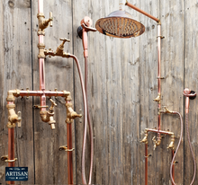 Load image into Gallery viewer, Copper And Brass Shower With Lower Tap, Down Pipes And Hand Sprayer
