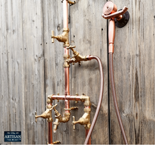 Load image into Gallery viewer, Copper And Brass Shower With Lower Tap, Down Pipes And Hand Sprayer