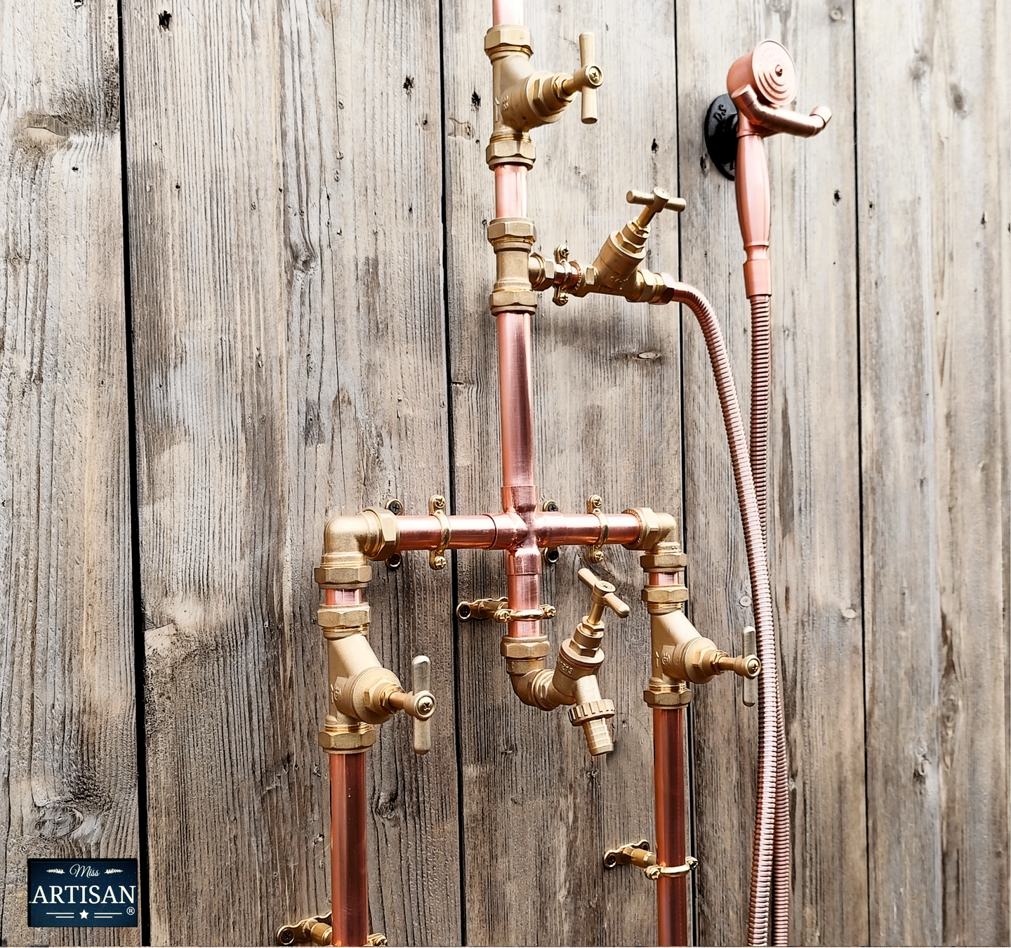 Copper And Brass Shower With Lower Tap, Down Pipes And Hand Sprayer