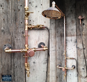 Thermostatic Copper Rainfall Shower With Hand Sprayer And Lower Tap