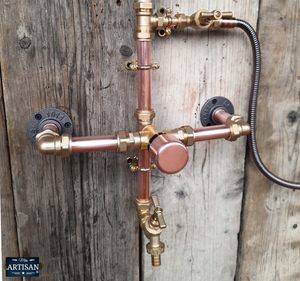Thermostatic Copper Rainfall Shower With Hand Sprayer And Lower Tap