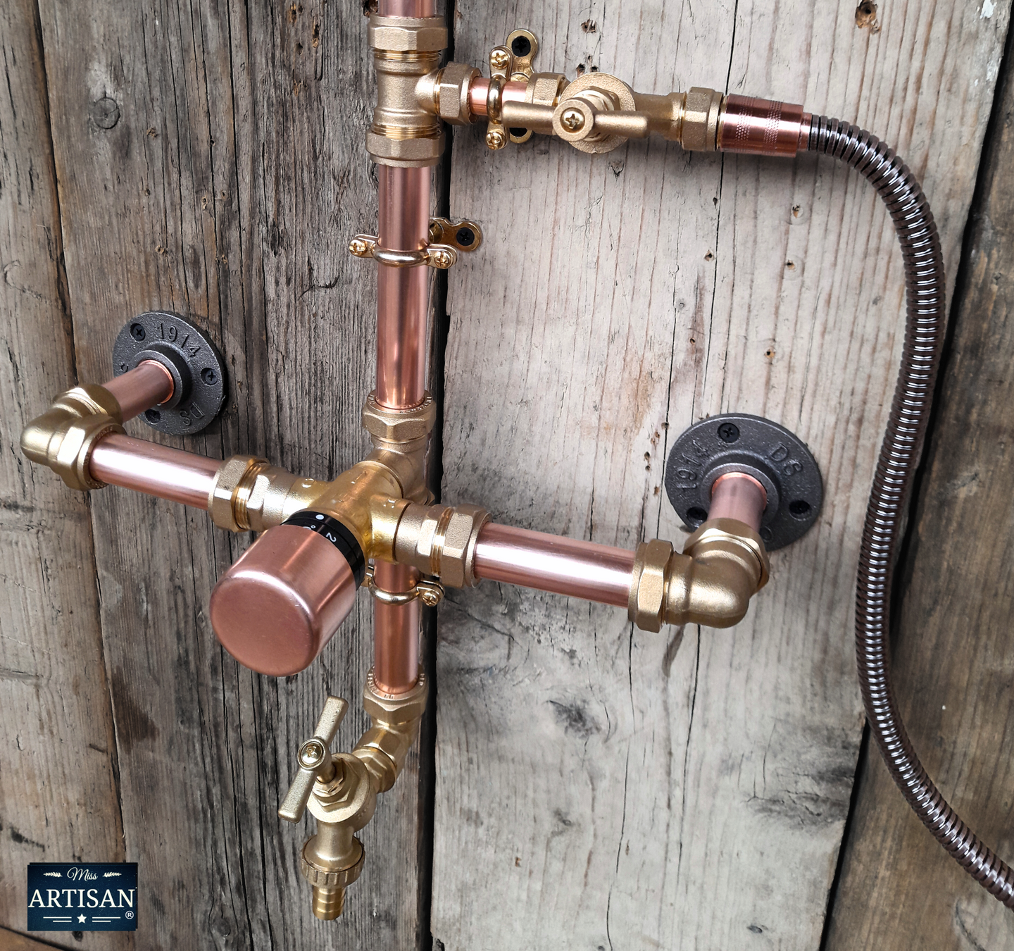 Thermostatic Copper Rainfall Shower With Hand Sprayer And Lower Tap