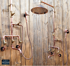 Copper Shower With Lower Swivel Faucet And Hand Sprayer