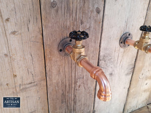 Outdoor / Indoor Pair Of Copper Pipe Wall Mounted Faucet Taps - Miss Artisan
