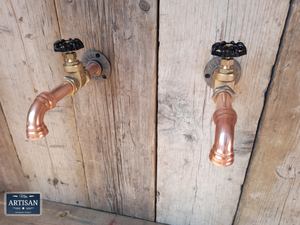 Outdoor / Indoor Pair Of Copper Pipe Wall Mounted Faucet Taps - Miss Artisan