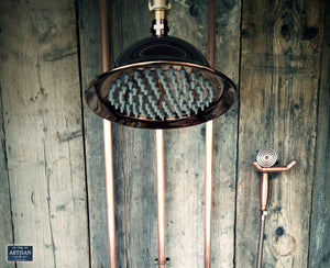 Copper Rainfall Shower With Ceiling Pipes And Hand Sprayer