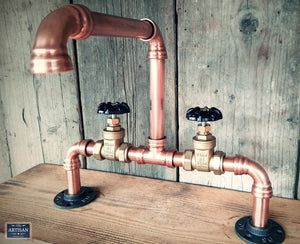 Copper Pipe Swivel Mixer Faucet Taps - Black Handles
