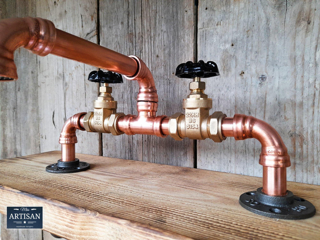 Outdoor / Indoor Copper Pipe Swivel Mixer Faucet Taps - Black Handles - Miss Artisan