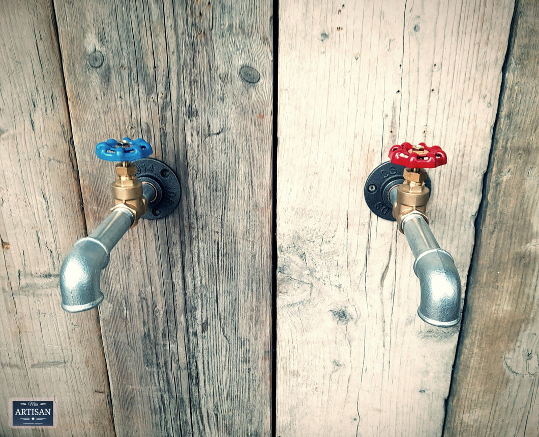 Pair Of Galvanised Wall Mounted Taps