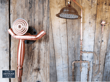 Load image into Gallery viewer, Copper Rainfall Shower With Outside Tap, Down Pipes And Hand Sprayer