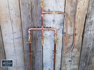 Copper Rainfall Shower With Outside Tap, Down Pipes And Hand Sprayer
