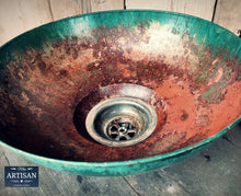 Load image into Gallery viewer, Rustic Old Verdigris Copper Sink Bowls With Strainers