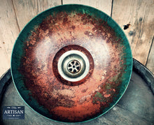 Load image into Gallery viewer, Rustic Old Verdigris Copper Sink Bowls With Strainers