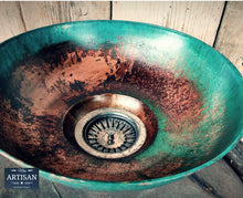 Load image into Gallery viewer, Rustic Old Verdigris Copper Sink Bowls With Strainers