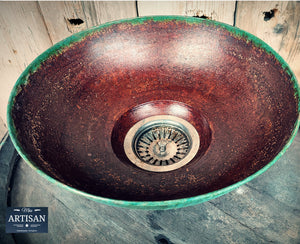 Rusty Rustic Old Verdigris Copper Sink Bowl With Strainer