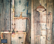 Load image into Gallery viewer, Thermostatic Copper Rainfall Shower With Hand Sprayer And Down Pipes