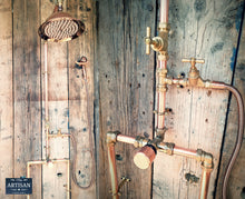 Load image into Gallery viewer, Thermostatic Copper Rainfall Shower With Hand Sprayer And Down Pipes