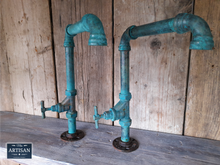 Load image into Gallery viewer, Outdoor / Indoor Pair Of Verdigris Copper Swivel Faucet Taps - Miss Artisan