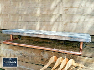 Reclaimed Burnt Charcoal Shelf With Copper Clothes Rail - Miss Artisan