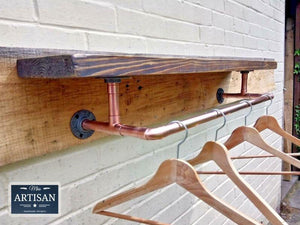 Rustic Shelf With Copper Clothes Rail - Miss Artisan