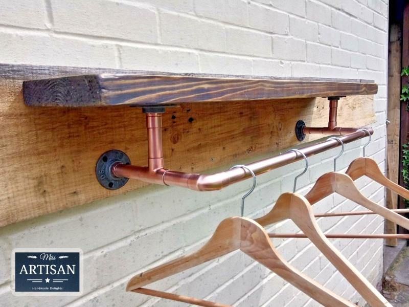 Rustic Shelf With Copper Clothes Rail - Miss Artisan